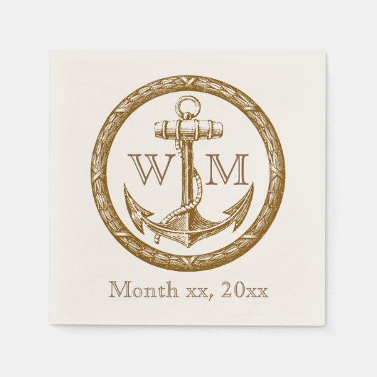 いかりとリースモノグラム スタンダードカクテルナプキン (正面)