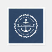 いかりとロープボート名の配船ポートへようこそ スタンダードカクテルナプキン (正面)