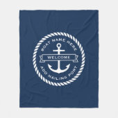 いかりとロープボート名の配船ポートへようこそ フリースブランケット (正面)