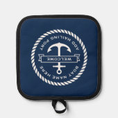 いかりとロープボート名の配船ポートへようこそ 鍋敷き (正面)