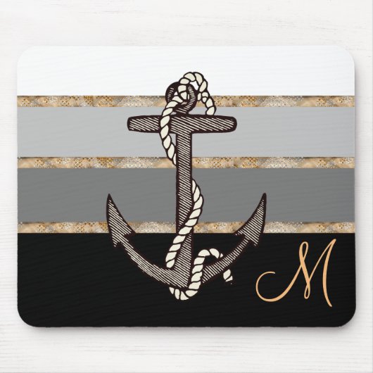 いかりとロープ（モノクロの黒いグラデーション） マウスパッド (正面)