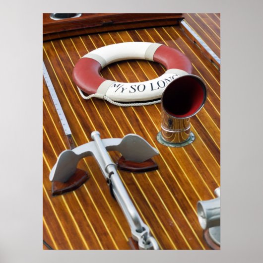 いかりと木製ボートの救命浮標 ポスター (正面)