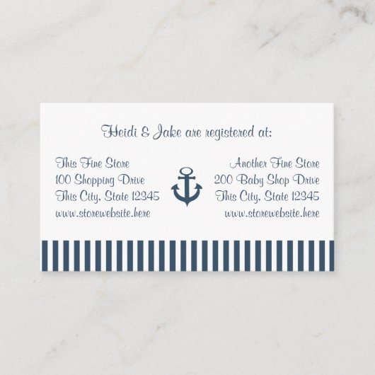 いかりと海軍のストライプベビーレジストリカード エンクロージャーカード (正面)