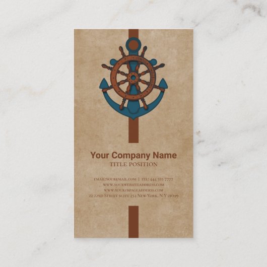 いかりと船の舵ベージュの背景 名刺 (裏面)