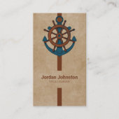 いかりと船の舵ベージュの背景 名刺 (正面)