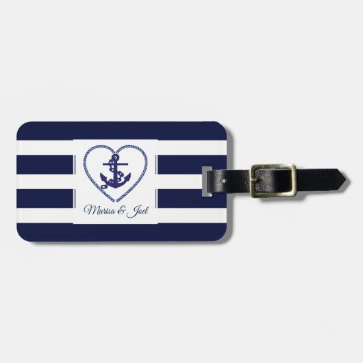 いかりと青のストライプパターン ラゲッジタグ (正面横)