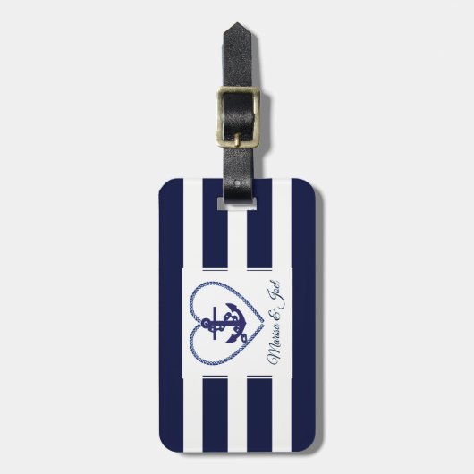 いかりと青のストライプパターン ラゲッジタグ (正面縦)