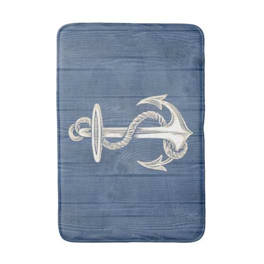 いかりのクリーム色のヴィンテージの青い木製のBathの敷物 バスマット (正面縦)