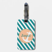 いかりのストライプ | ティール(緑がかった色)桃 ラゲッジタグ (裏面縦)