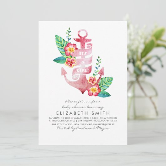 いかりのビーチの航海のな熱帯ベビーシャワー 招待状 (スタンド正面)