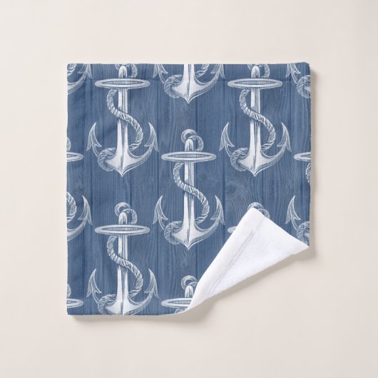 いかりのヴィンテージの青い木製のビーチのBathタオル バスタオルセット (ウォッシュタオル)