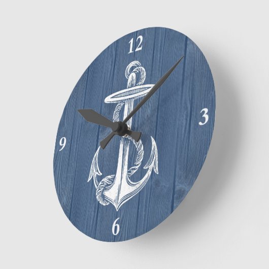 いかりのヴィンテージの青い木製の時計 ラウンド壁時計 (傾斜)