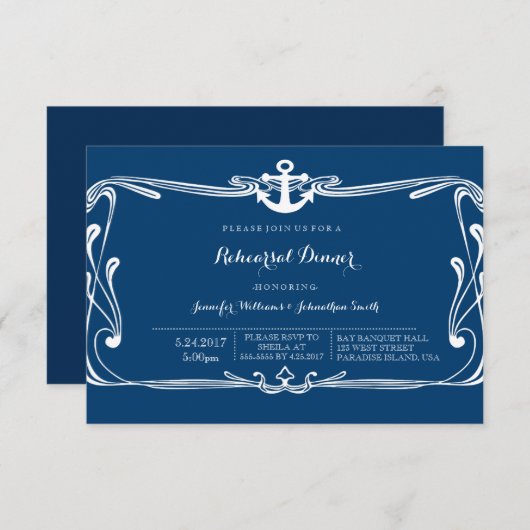 いかりの濃紺のリハーサルの夕食の招待状 招待状 (正面/裏面)