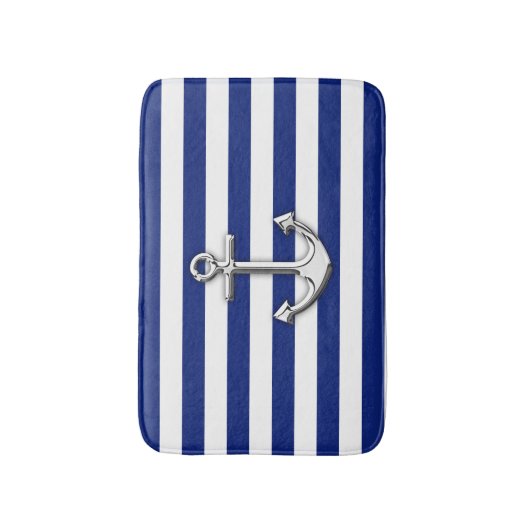 いかりの航海のな濃紺のストライプのようなクロム バスマット (正面縦)