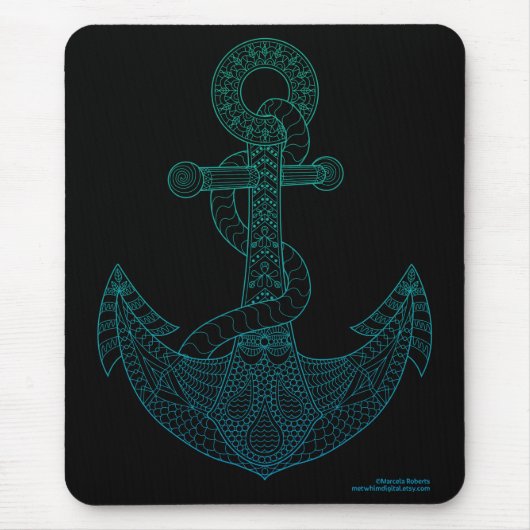 いかりの航海のな芸術の輪郭の海の青くグラデーションな黒 マウスパッド (正面)