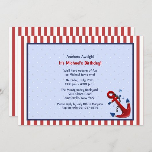 いかりの誕生日パーティーへの招待 招待状 (正面/裏面)