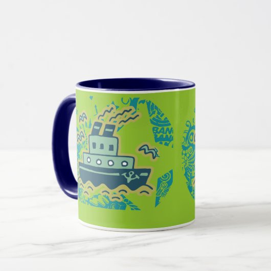 いかりの遠くになタグボートのTシャツおよびギフト マグカップ (正面左)