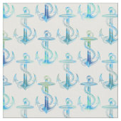 いかりの青緑の白の生地 ファブリック (クローズアップ)