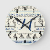 いかりのNauticaのモノグラムのイニシャルの柱時計の航海 ラウンド壁時計 (正面)