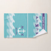 いかりは航海のな船のボートのヨットのモノグラムを振ります バスタオルセット (ハンドタオル)