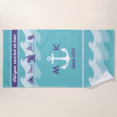 いかりは航海のな船のボートのヨットのモノグラムを振ります ビーチタオル (正面)