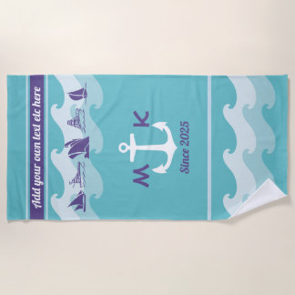 いかりは航海のな船のボートのヨットのモノグラムを振ります ビーチタオル