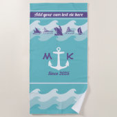 いかりは航海のな船のボートのヨットのモノグラムを振ります ビーチタオル (正面)