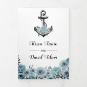 いかりやほこりっぽい青航海の結婚い花 三つ折り招待状 (カバー)