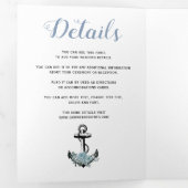 いかりやほこりっぽい青航海の結婚い花 三つ折り招待状 (内部最初)