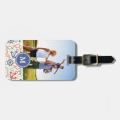 いかりを持つカスタムな写真及びモノグラム赤および海軍 ラゲッジタグ (正面横)