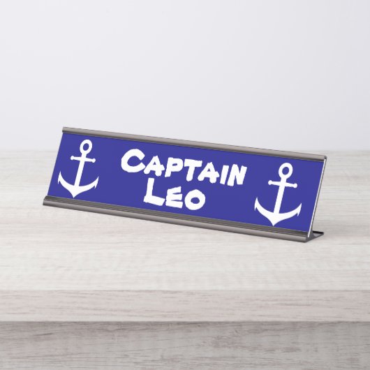 いかりを持つカスタムな濃紺および白の大尉 デスクネームプレート (正面)