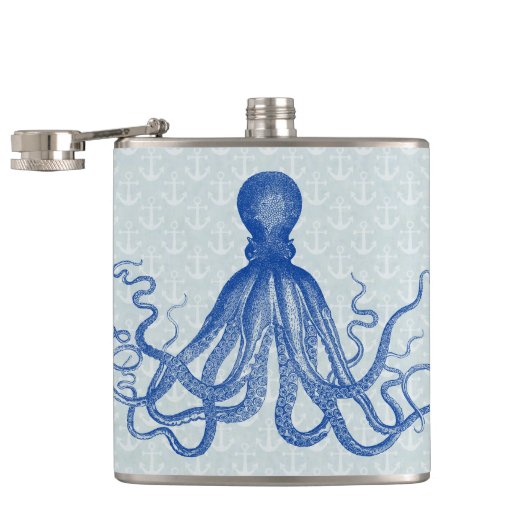 いかりを持つヴィンテージの青いタコ フラスク (オープン)