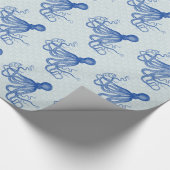 いかりを持つヴィンテージの青いタコ ラッピングペーパー (角)