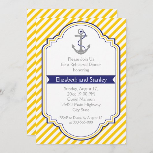 いかりイエロー航海ののリハ結婚ーサルディナー 招待状 (正面/裏面)