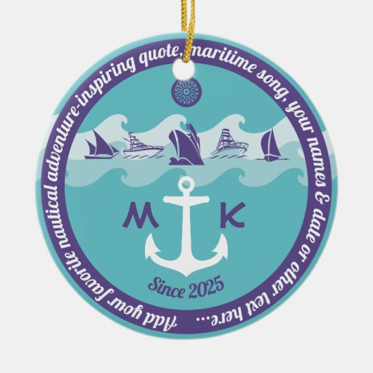 いかりウェー航海のブズ船舶ヨットヨットモノグラム セラミックオーナメント (正面)