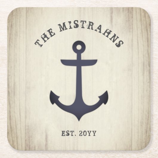 いかりウッ素朴ドボート名スクエア紙 スクエアペーパーコースター (正面)