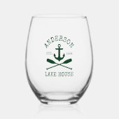 いかりオアーズファミリー航海のレイクハウスグリーン ステムなしワイングラス (正面)