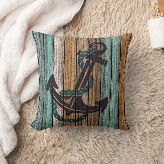 いかりオンアンティーク風化木板の模様 クッション (ブランケット)