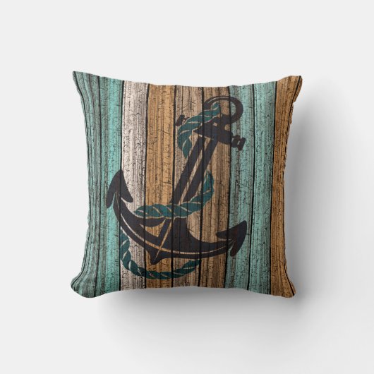 いかりオンアンティーク風化木板の模様 クッション (正面)