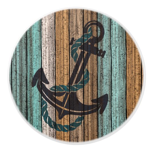 いかりオンアンティーク風化木板の模様 セラミックノブ (正面)