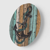 いかりオンアンティーク風化木板の模様 ラージ壁時計 (傾斜)