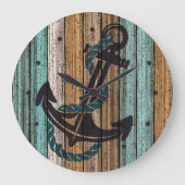 いかりオンアンティーク風化木板の模様 ラージ壁時計 (正面)