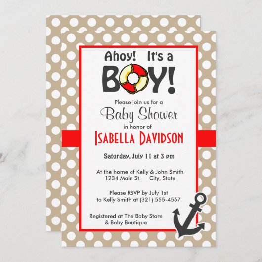 いかりオンカーキ水玉模様 招待状 (正面/裏面)