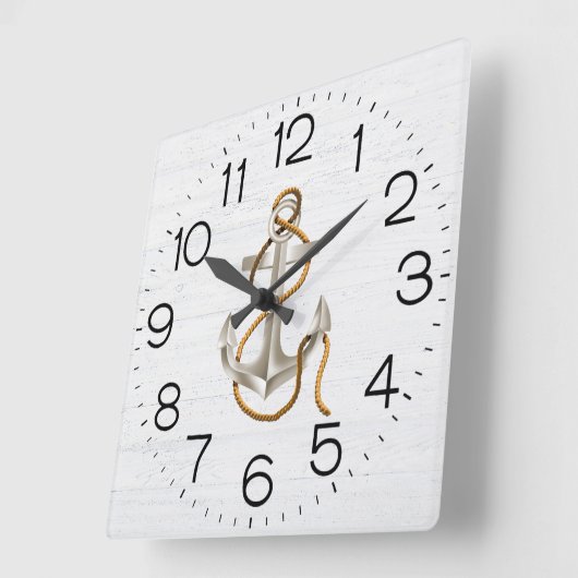 いかりオンホワイトウォッシュウッドスクエアウォールクロック スクエア壁時計 (傾斜)
