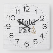 いかりオンホワイトウォッシュウッドスクエアウォールクロック スクエア壁時計 (正面)