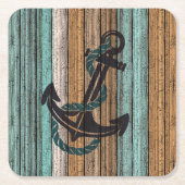 いかりオンヴィンテージ風化木板パターン スクエアペーパーコースター (正面)