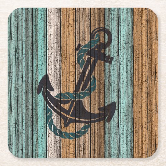 いかりオンヴィンテージ風化木板パターン スクエアペーパーコースター (正面)