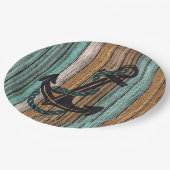 いかりオンヴィンテージ風化木板パターン ペーパープレート (アングル)