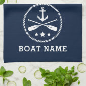 いかりオ航海のアーズスターズボート名シーブルー キッチンタオル (折り畳み)