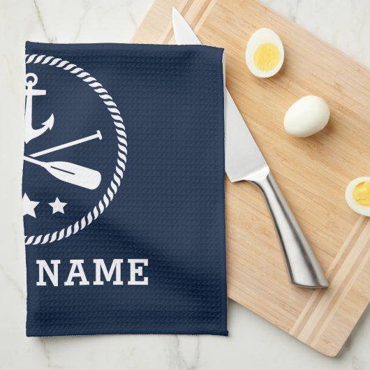 いかりオ航海のアーズスターズボート名シーブルー キッチンタオル (四つ折り)